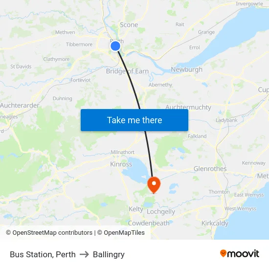 Bus Station, Perth to Ballingry map