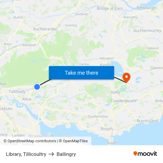 Library, Tillicoultry to Ballingry map
