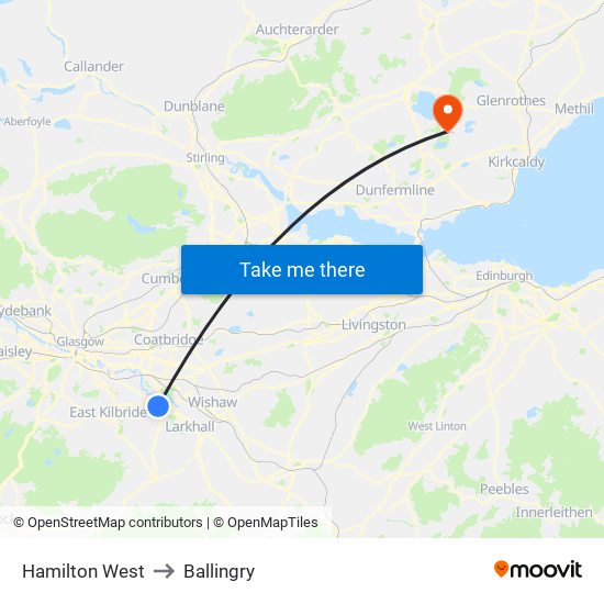 Hamilton West to Ballingry map