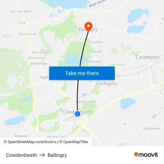 Cowdenbeath to Ballingry map