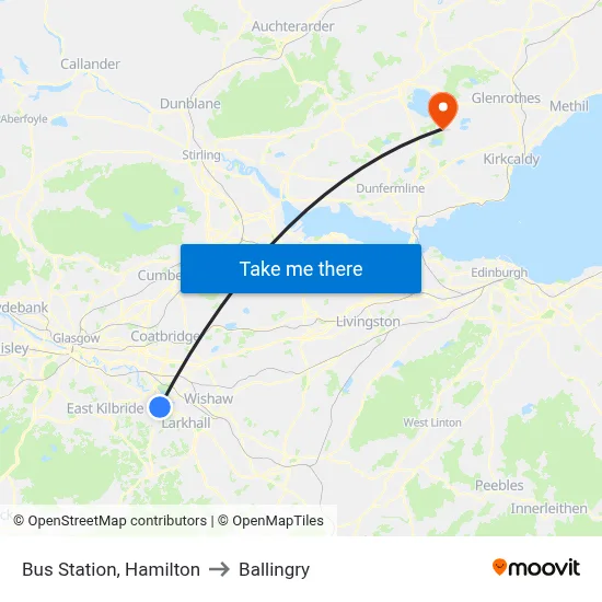 Bus Station, Hamilton to Ballingry map