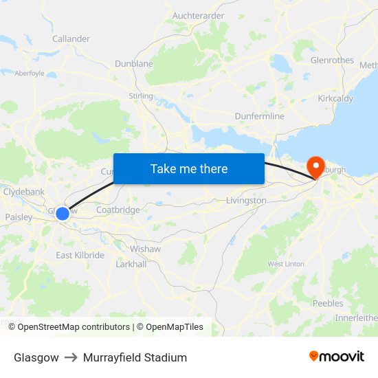 Glasgow to Murrayfield Stadium map