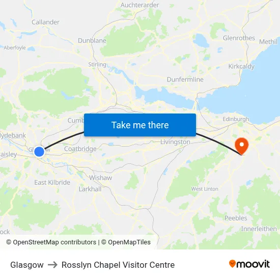 Glasgow to Rosslyn Chapel Visitor Centre map