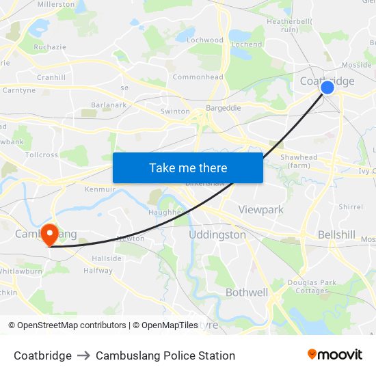 Coatbridge to Cambuslang Police Station map