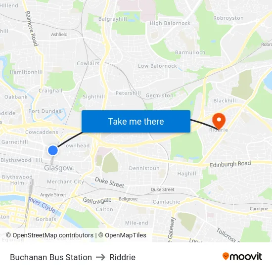 Buchanan Bus Station to Riddrie map