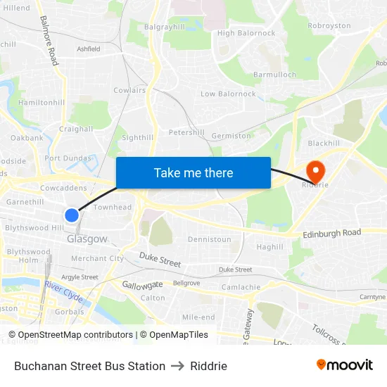 Buchanan Street Bus Station to Riddrie map