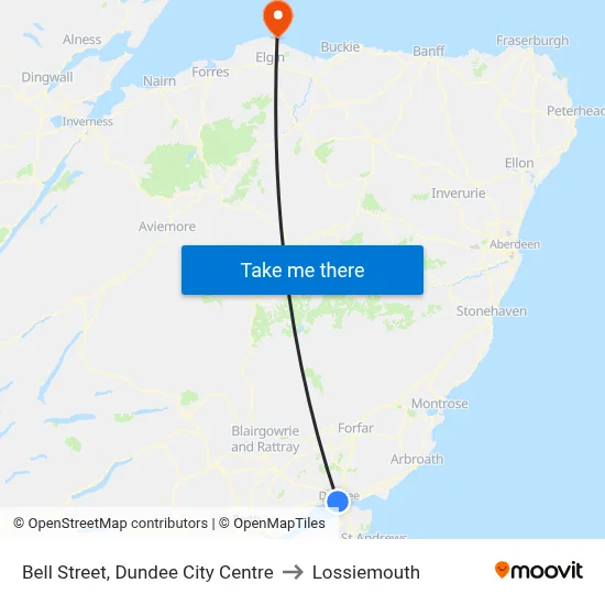 Bell Street, Dundee City Centre to Lossiemouth map