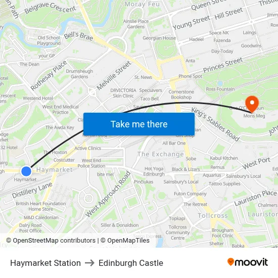 Haymarket Station to Edinburgh Castle map