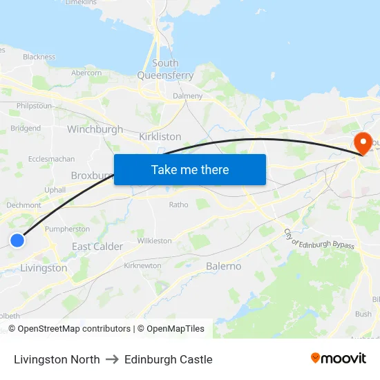 Livingston North to Edinburgh Castle map