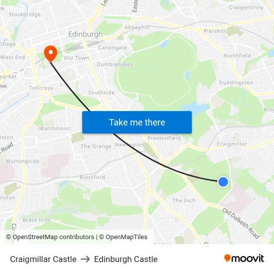 Craigmillar Castle to Edinburgh Castle map