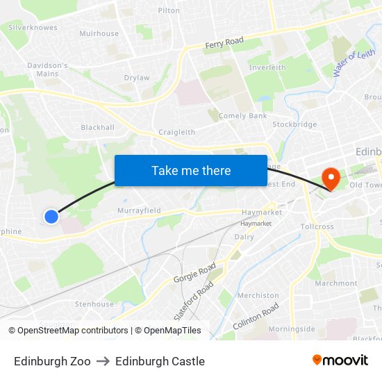 Edinburgh Zoo to Edinburgh Castle map