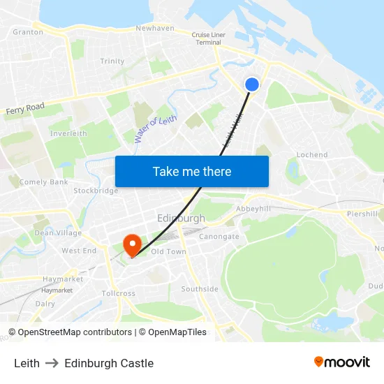 Leith to Edinburgh Castle map