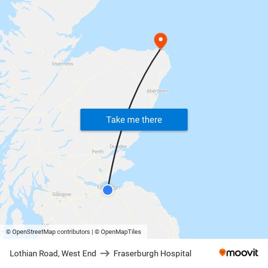 Lothian Road, West End to Fraserburgh Hospital map