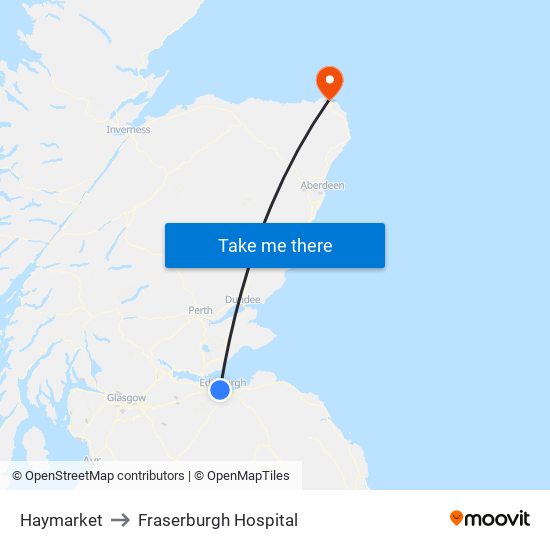 Haymarket to Fraserburgh Hospital map