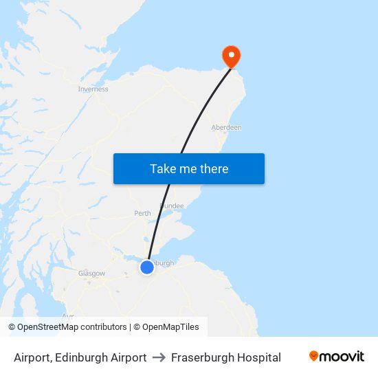 Airport, Edinburgh Airport to Fraserburgh Hospital map