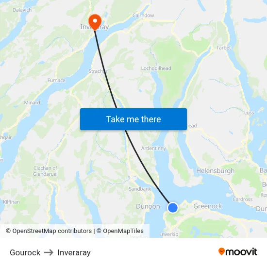 Gourock to Inveraray map