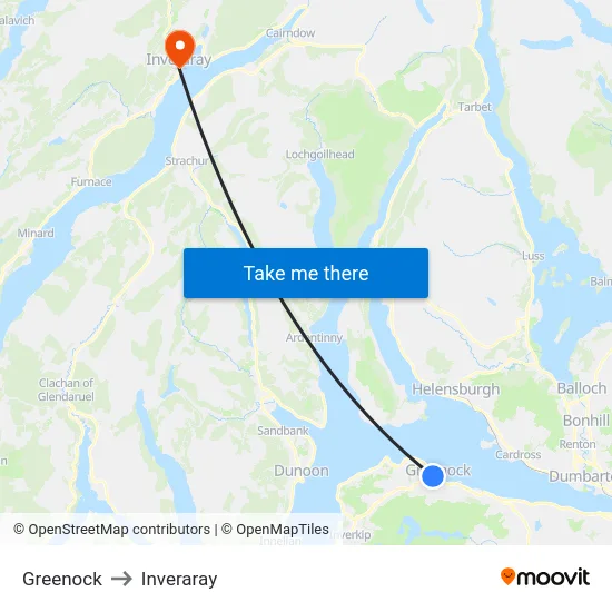 Greenock to Inveraray map