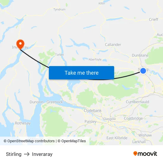 Stirling to Inveraray map