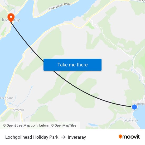Lochgoilhead Holiday Park to Inveraray map