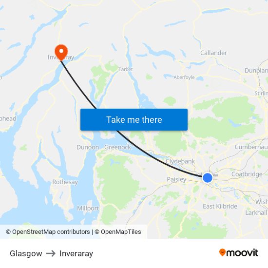 Glasgow to Inveraray map