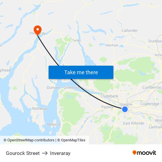 Gourock Street to Inveraray map