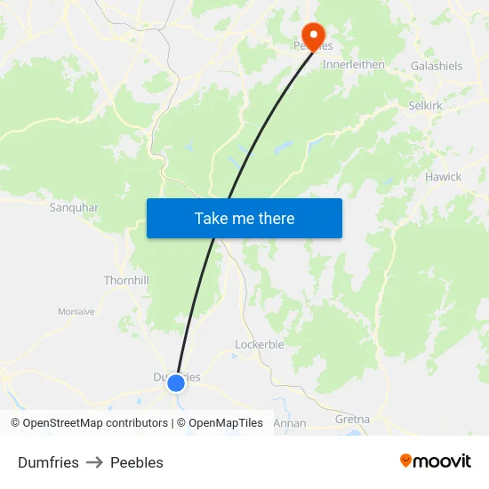 Dumfries to Peebles map