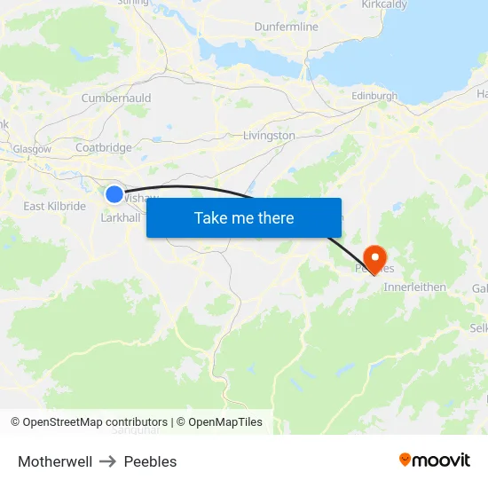 Motherwell to Peebles map