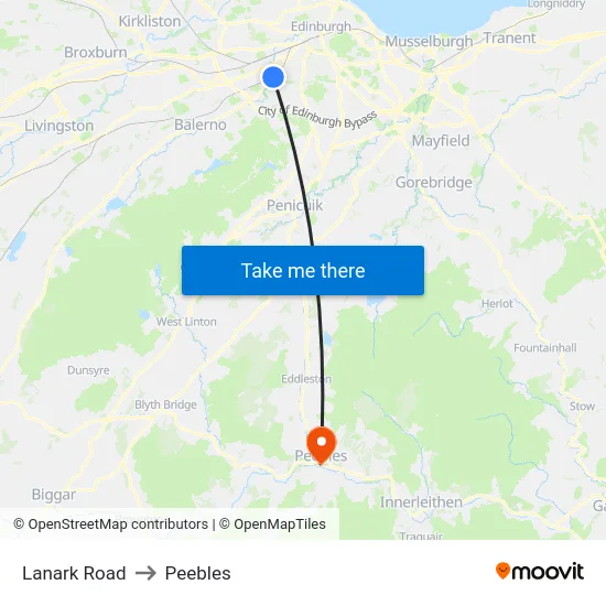Lanark Road to Peebles map