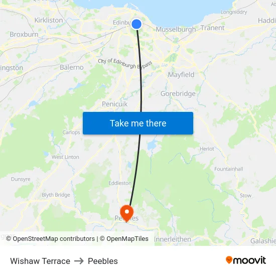 Wishaw Terrace to Peebles map