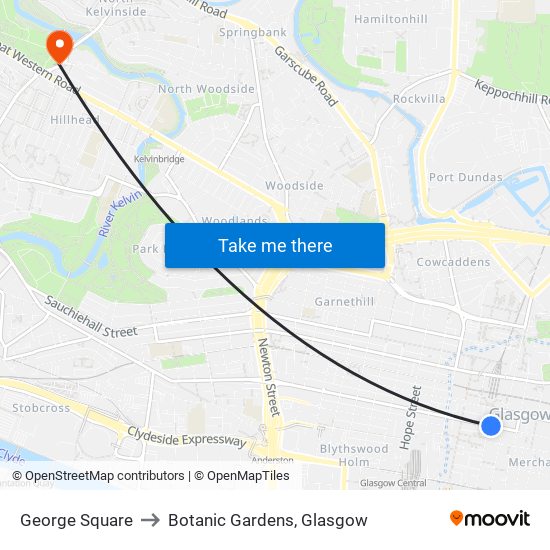 George Square to Botanic Gardens, Glasgow map