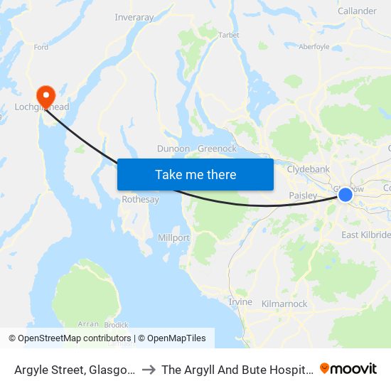 Argyle Street, Glasgow to The Argyll And Bute Hospital map