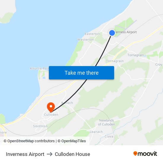 Inverness Airport to Culloden House map