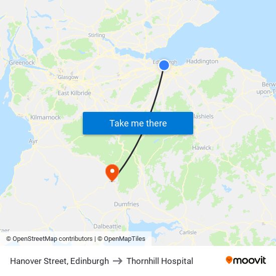 Hanover Street, Edinburgh to Thornhill Hospital map