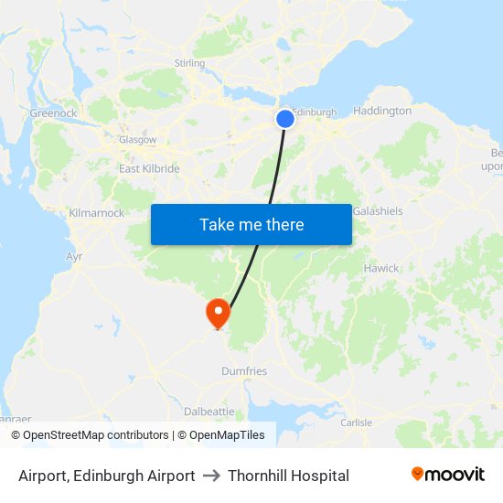 Airport, Edinburgh Airport to Thornhill Hospital map