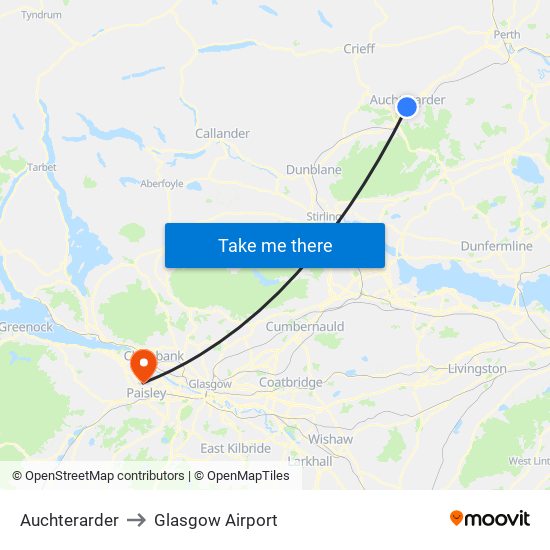 Auchterarder to Glasgow Airport map