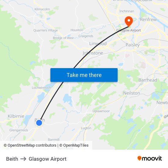Beith to Glasgow Airport map