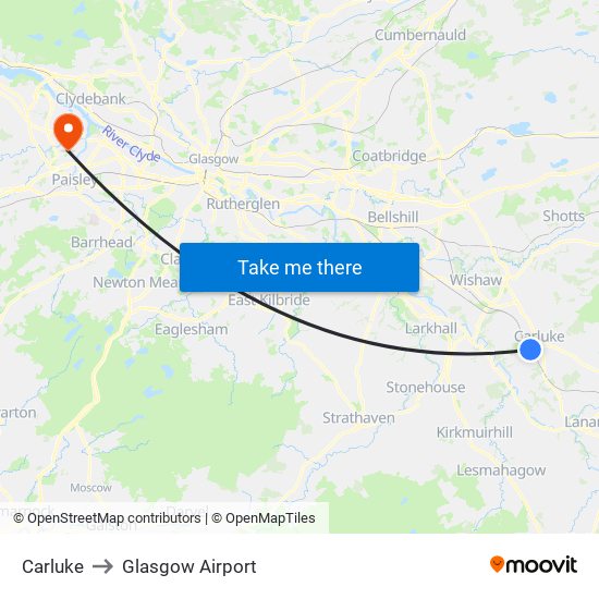 Carluke to Glasgow Airport map