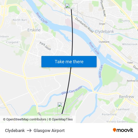Clydebank to Glasgow Airport map