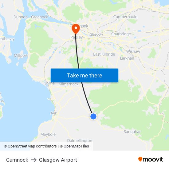 Cumnock to Glasgow Airport map