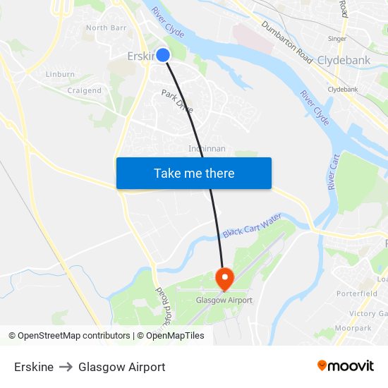 Erskine to Glasgow Airport map