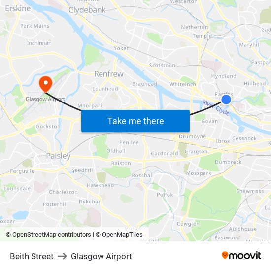 Beith Street to Glasgow Airport map