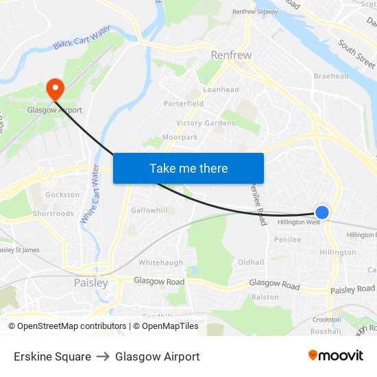 Erskine Square to Glasgow Airport map