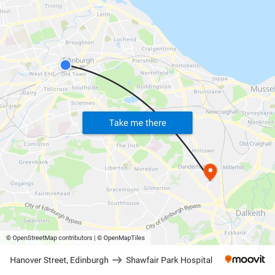 Hanover Street, Edinburgh to Shawfair Park Hospital map
