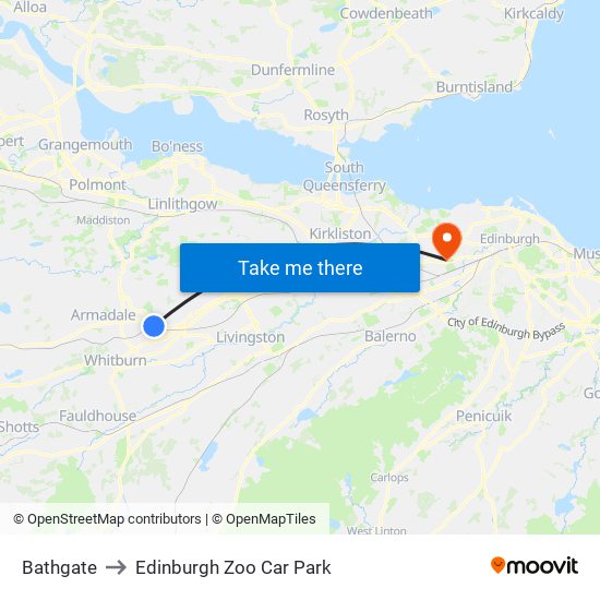 Bathgate to Edinburgh Zoo Car Park map