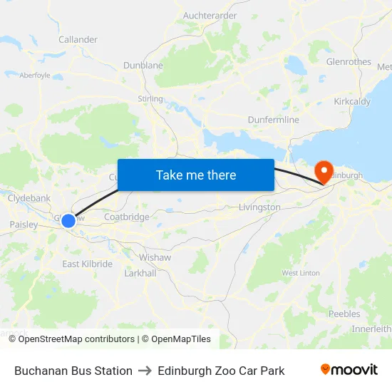Buchanan Bus Station to Edinburgh Zoo Car Park map