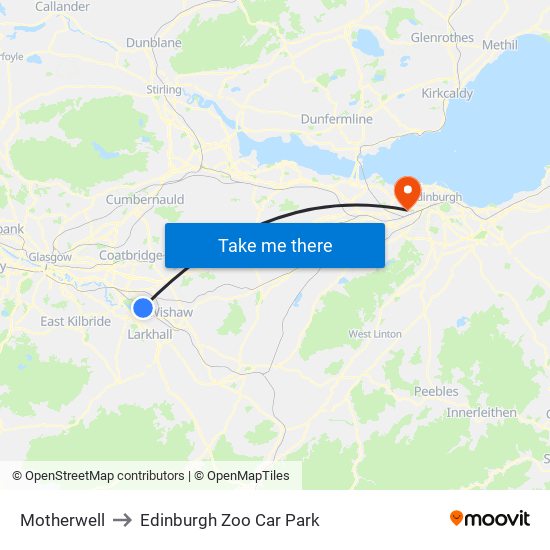 Motherwell to Edinburgh Zoo Car Park map