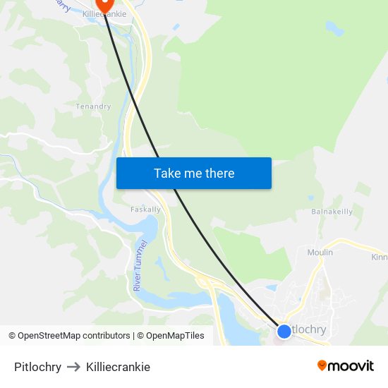 Pitlochry to Killiecrankie map