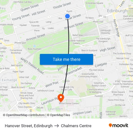 Hanover Street, Edinburgh to Chalmers Centre map