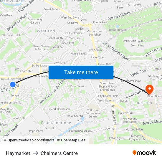 Haymarket to Chalmers Centre map