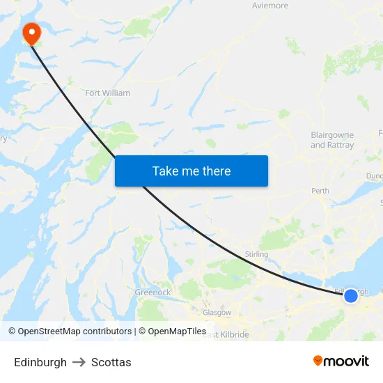 Edinburgh to Scottas map
